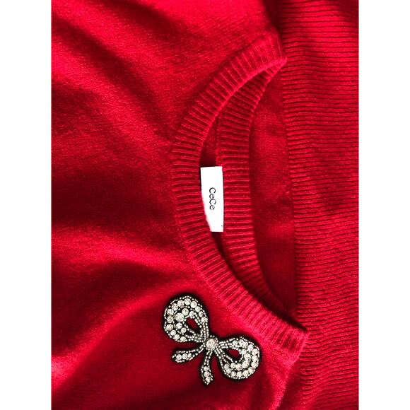 CeCe Crew Neck Sweater Women's 3X Rhinestone Bow Red NEW - Picture 6 of 9